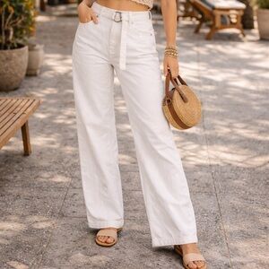 Boyish by Her White Button Fly Jeans w/ Belt High Rise Size 26